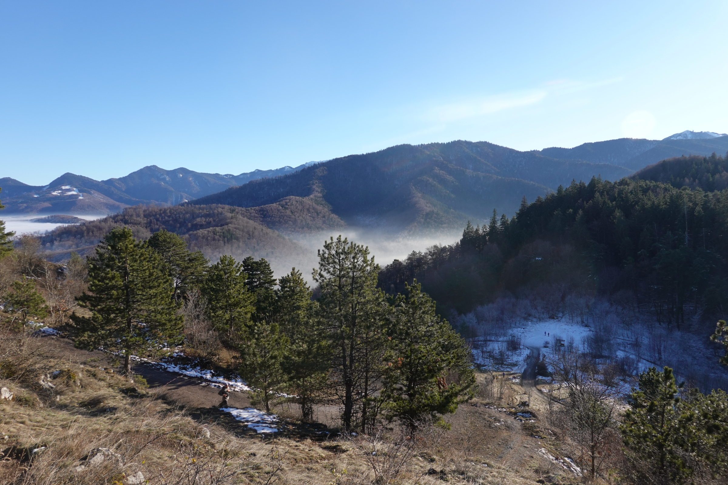 Looking down towards Șaua Tâmpei (Tâmpa Saddle).